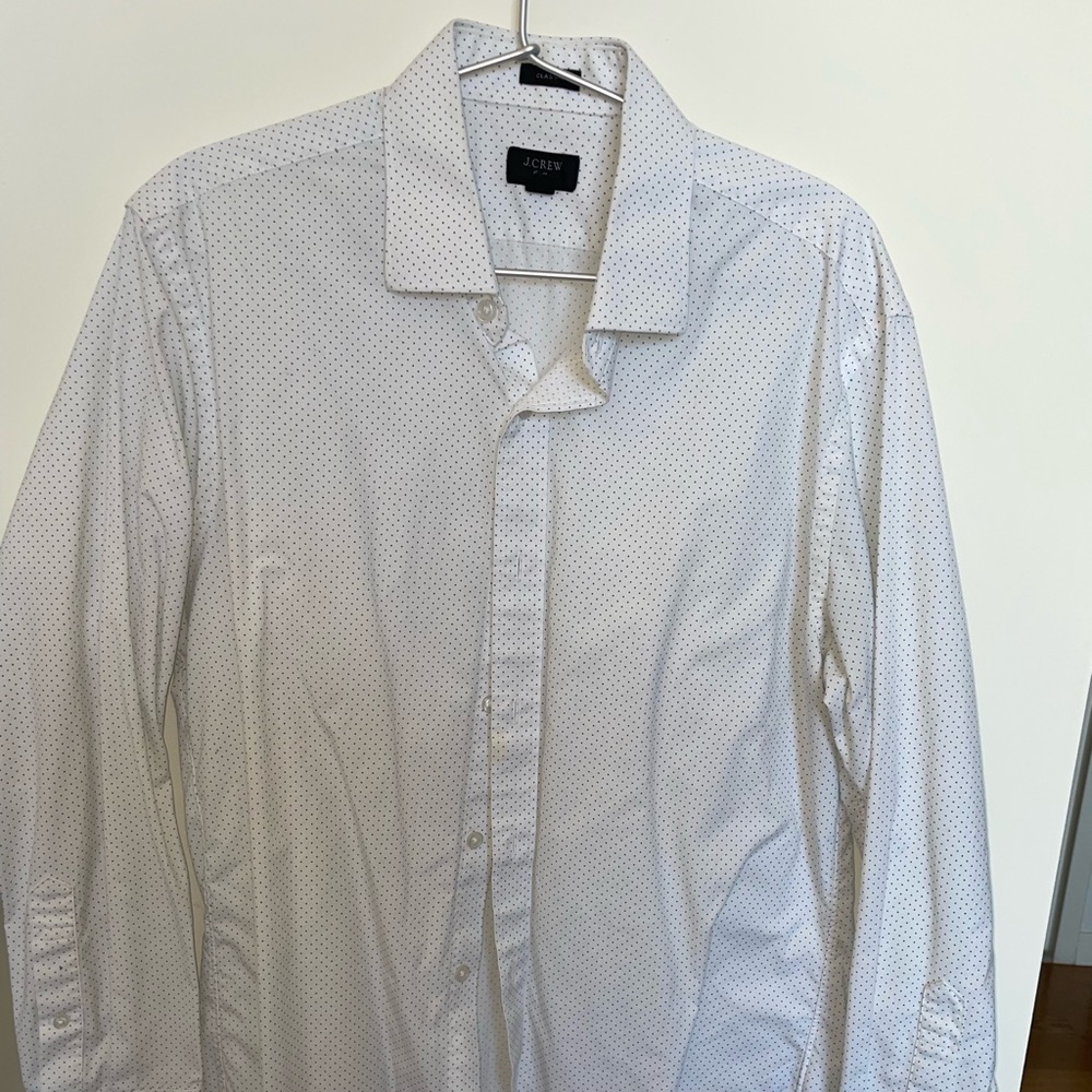 JCrew Ludlow shirt in white with dots